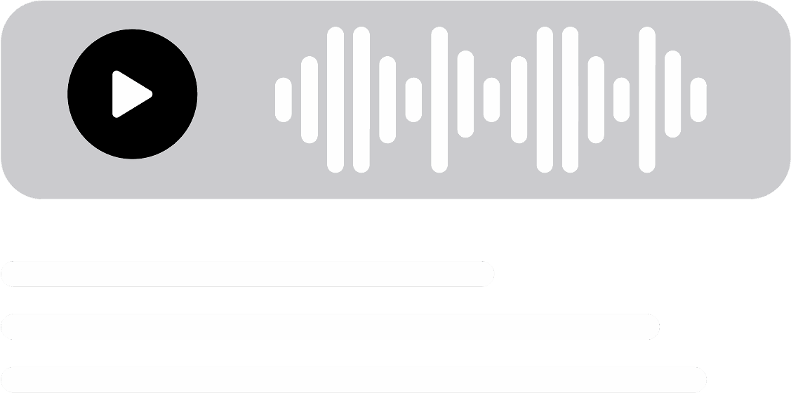 An audio player with a waveform above three lines of transcript